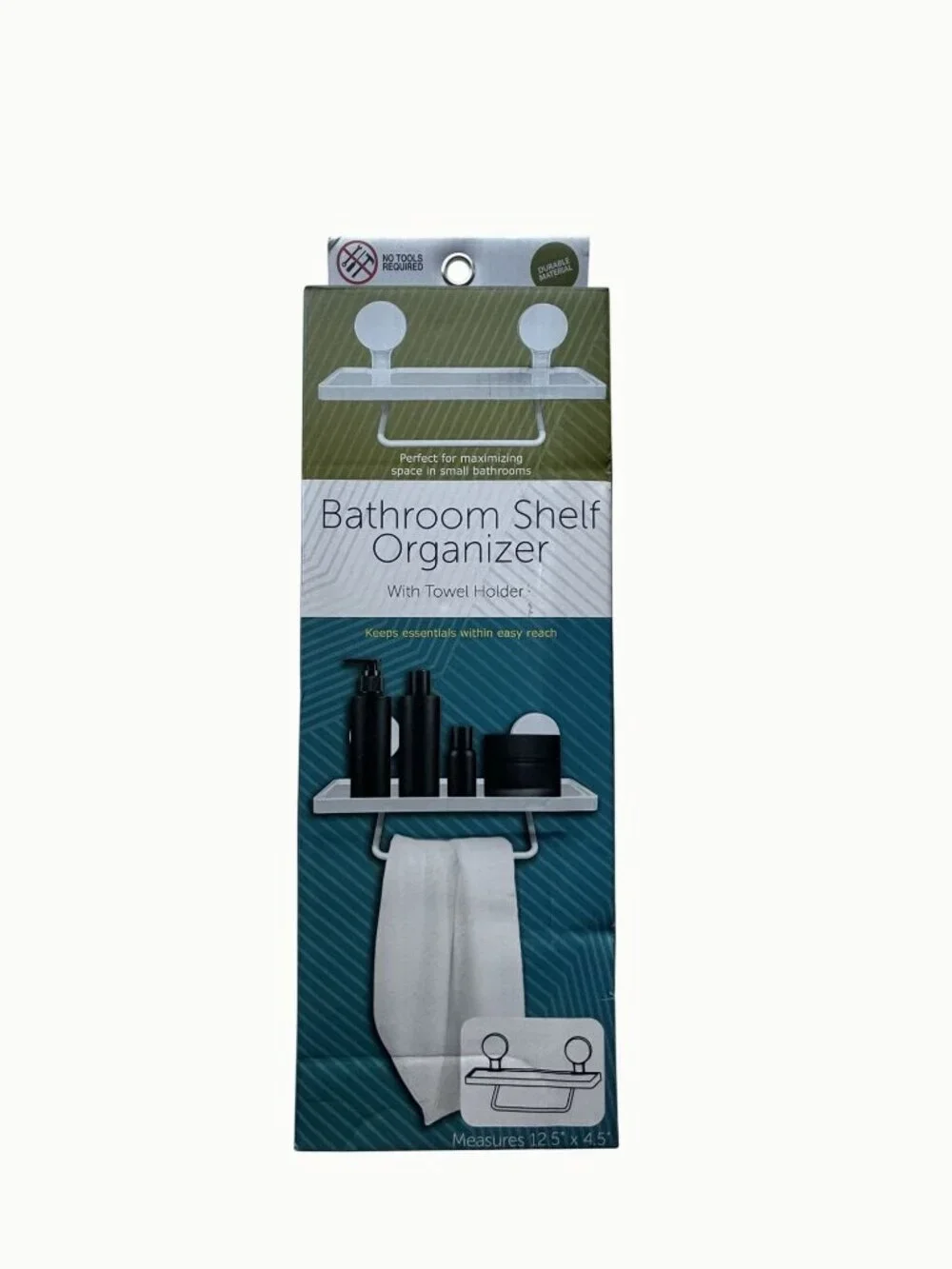 Self Adhesive Bathroom Shelf Towel Holder No Drill Dorm Apartment Organizer NEW